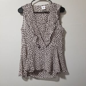 Cabi Leopard Flutter Ruffle Tank Top Blouse 3612 Polyester Sheer Women's Small